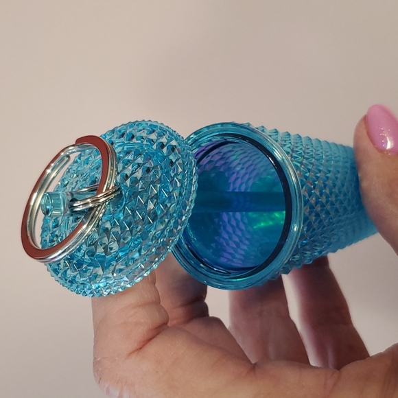 Starbucks Pale blue gold metallic coffee cold cup ornament key chain - Picture 4 of 7